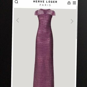 Herve Leger Tulle Applique Metallic Gown